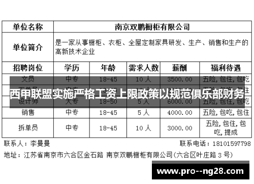 西甲联盟实施严格工资上限政策以规范俱乐部财务
